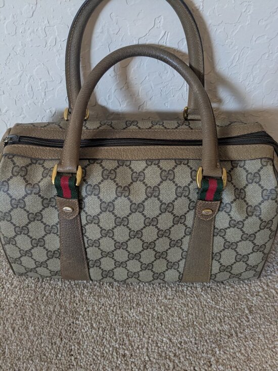 Gucci Handbags - Vintage Gucci GG Monogram Boston Bag Brown Mahogany Web Stripe Top Handle Satche